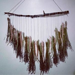 Four ft driftwood rod with real dried lavender bouquets - wall hanging